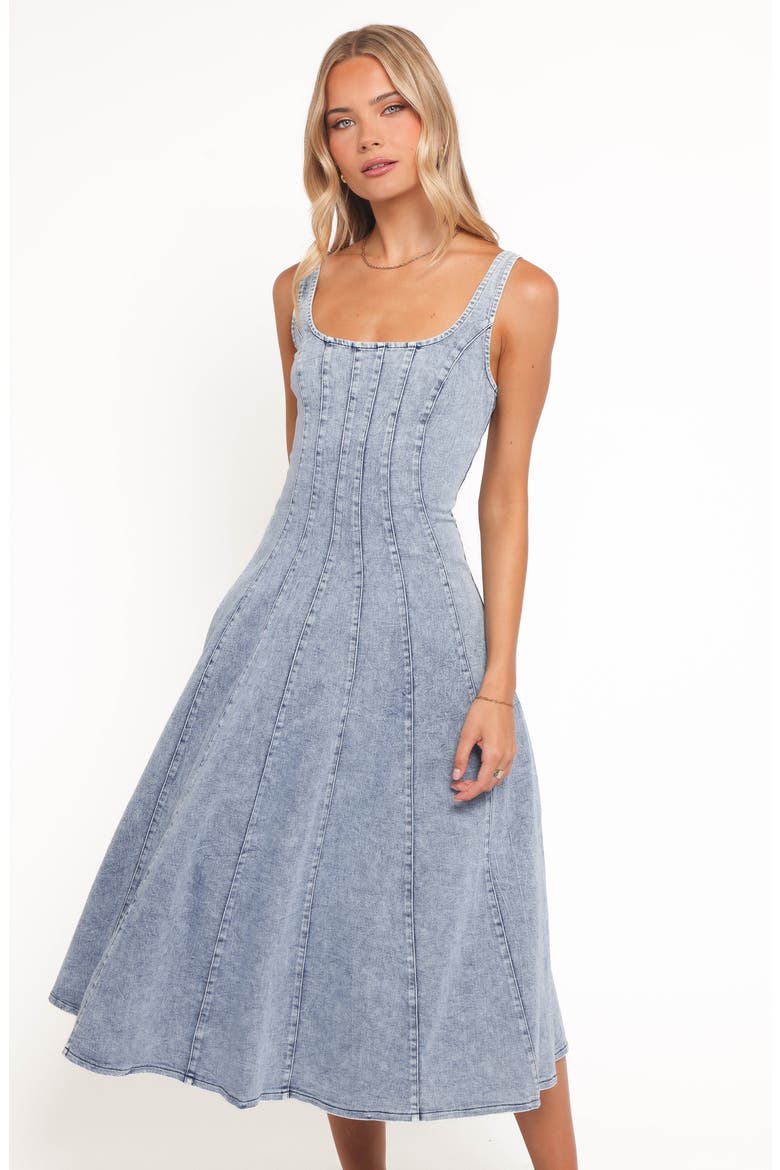 Una Fit & Flare Midi Dress, Alternate, color, LIGHT DENIM
