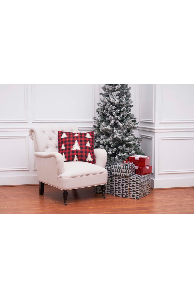 C&F Home Pine Trees on Plaid Christmas Pillow, 20" x 20", Alternate, color, Red