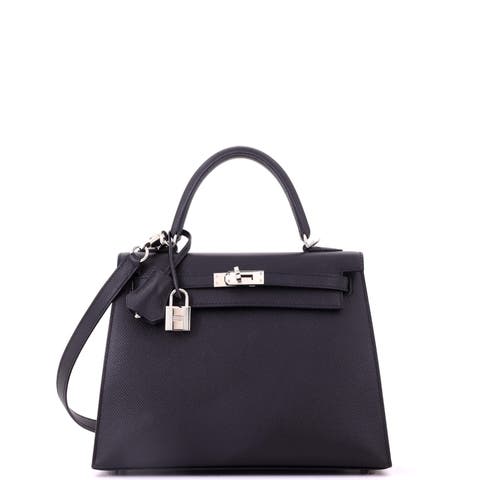 Kelly Handbag Black Epsom with Palladium Hardware 25