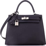 Pre-Owned Hermes Kelly Handbag Black Epsom with Palladium Hardware 25