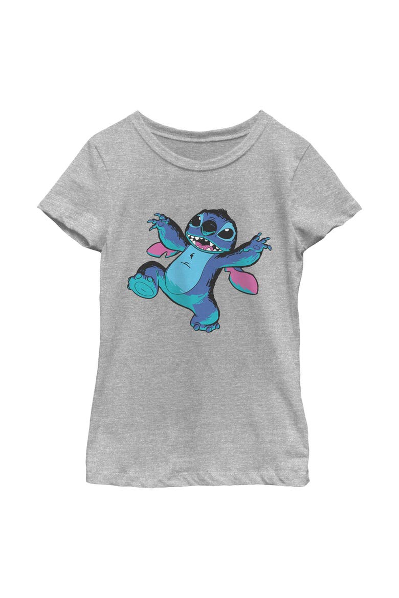 Girls' Mischievous Pose Graphic Short Sleeve T-shirt, Main, color, Gray: Stitch