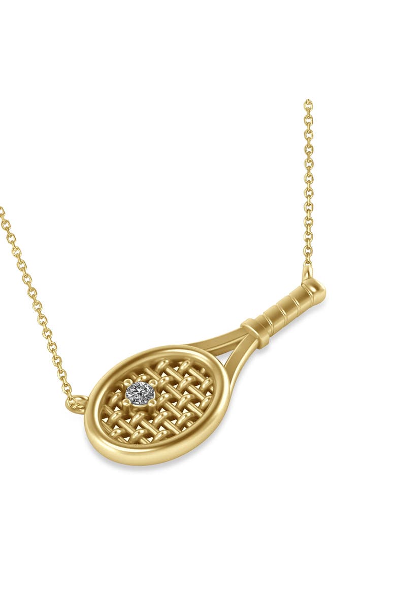 Tennis Racket with Diamond Ball Pendant Necklace 14k, Alternate, color, Yellow Gold
