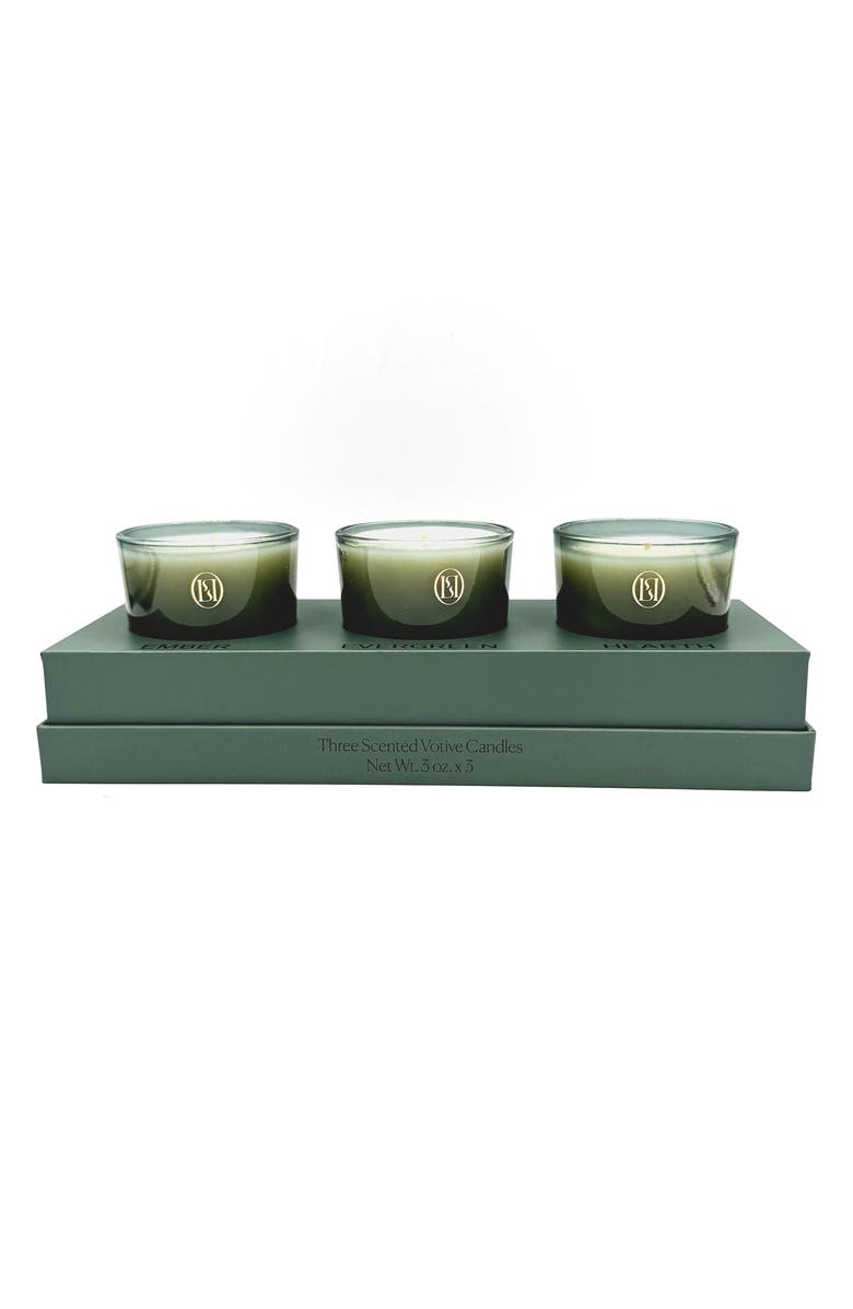 LAVUNE Winter Set of 3 Votive Candles, Main, color, Dark Green