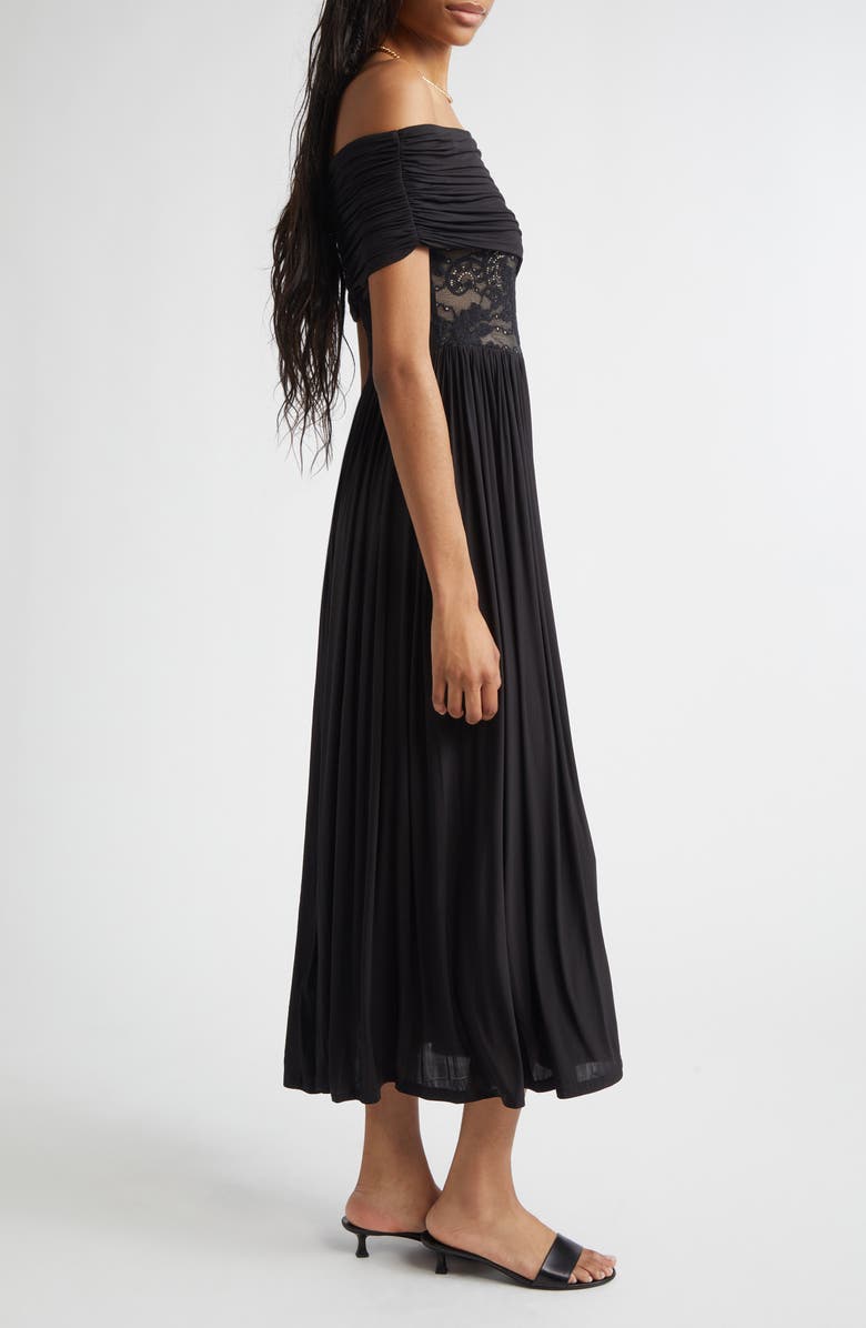 Zimmermann Rebellion Lace Inset Off the Shoulder Draped Dress, Alternate, color, Black