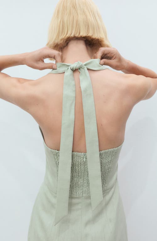 Mango Halter Linen Jumpsuit In Green