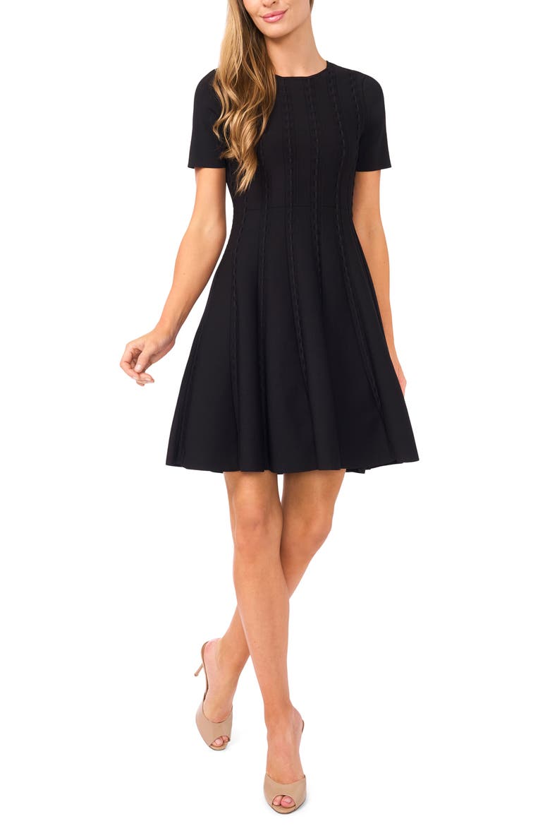 Ella Ribbon Stitch Fit & Flare Dress, Main, color, RICH BLACK