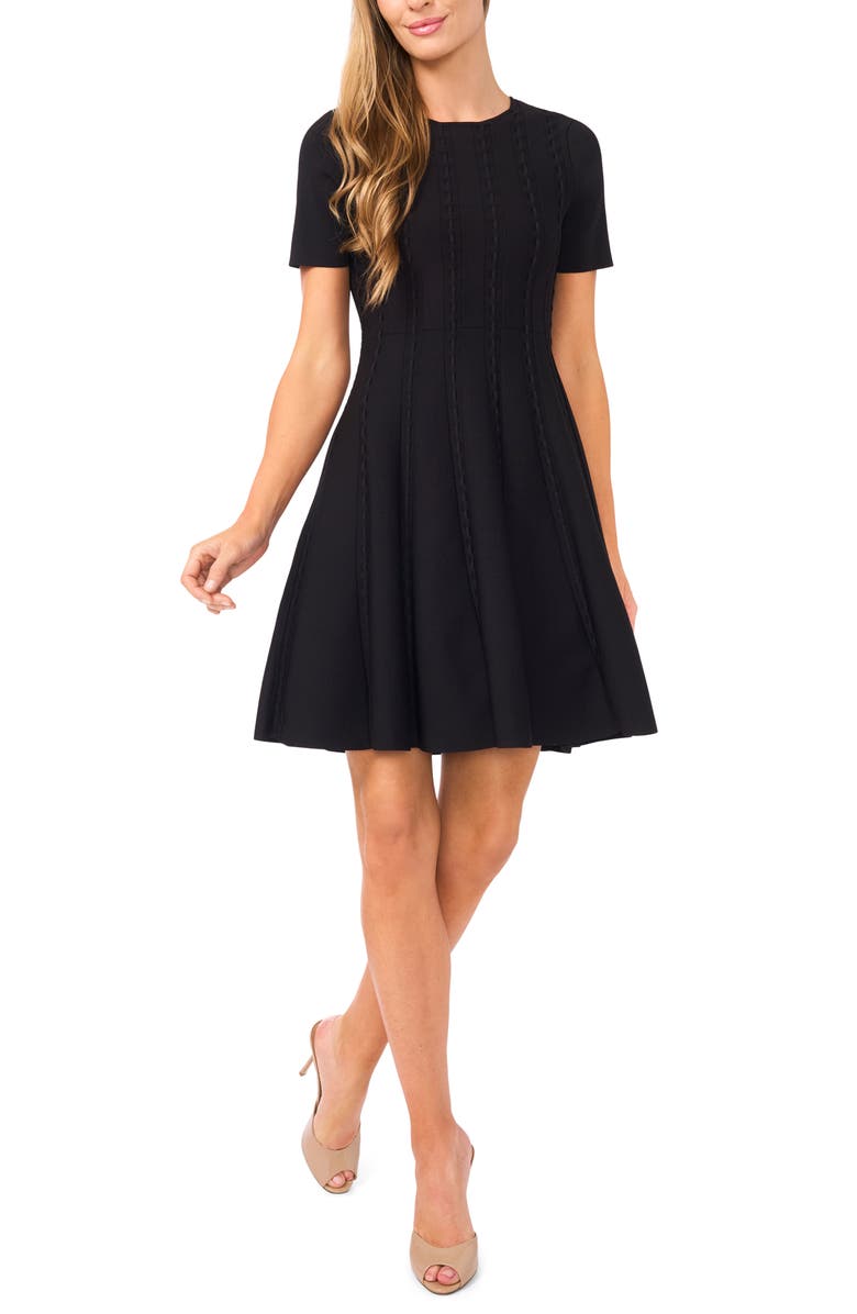 Ted Baker Ella Ribbon Stitch Fit & Flare Dress, Main, color, Rich Black