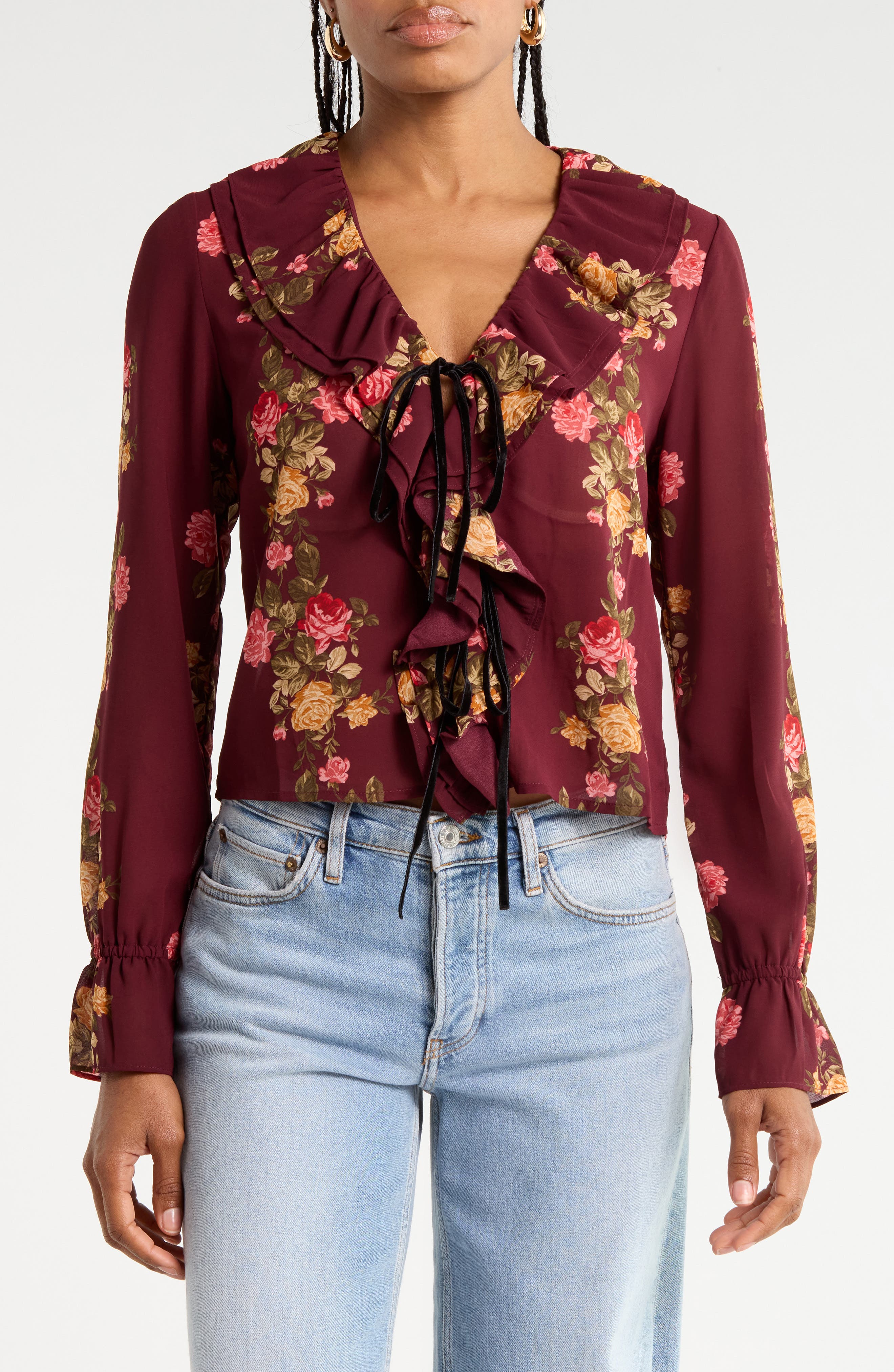 Floral Ruffle Top with Front Ties