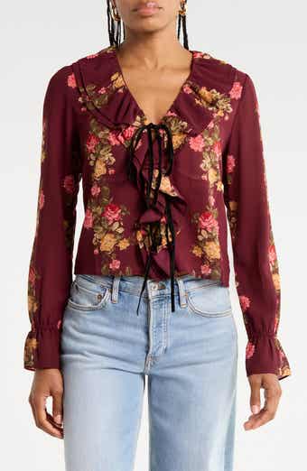 Floral Ruffle Top with Front Ties