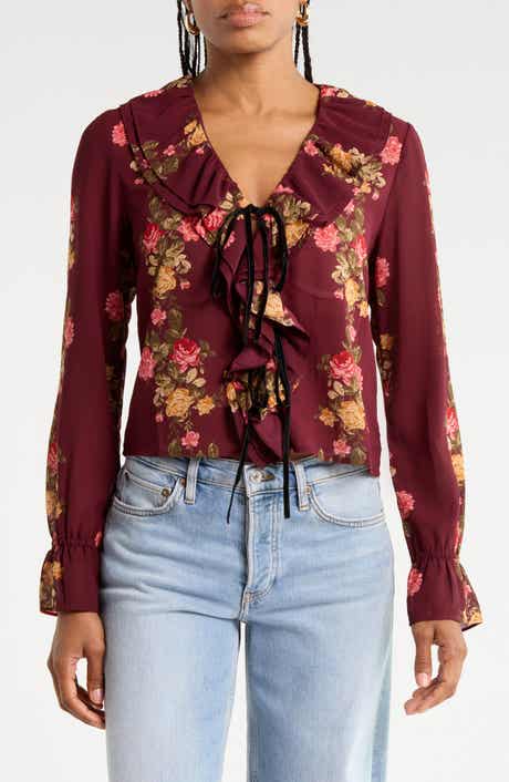 Floral Ruffle Top with Front Ties