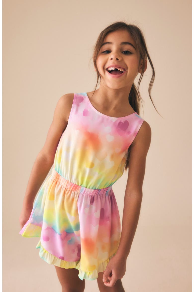 Kids' Colorful Heart Print Romper, Alternate, color, PINK MULTI