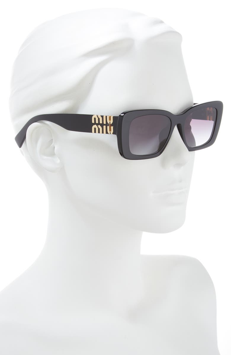 Miu Miu 53mm Rectangular Sunglasses, Alternate, color, Black