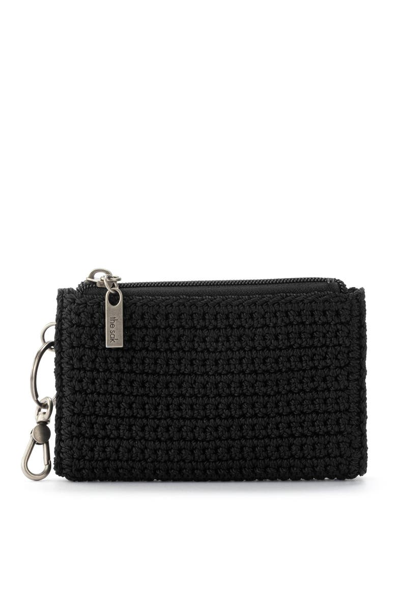 The Sak Encino Crochet Card Wallet, Main, color, Black