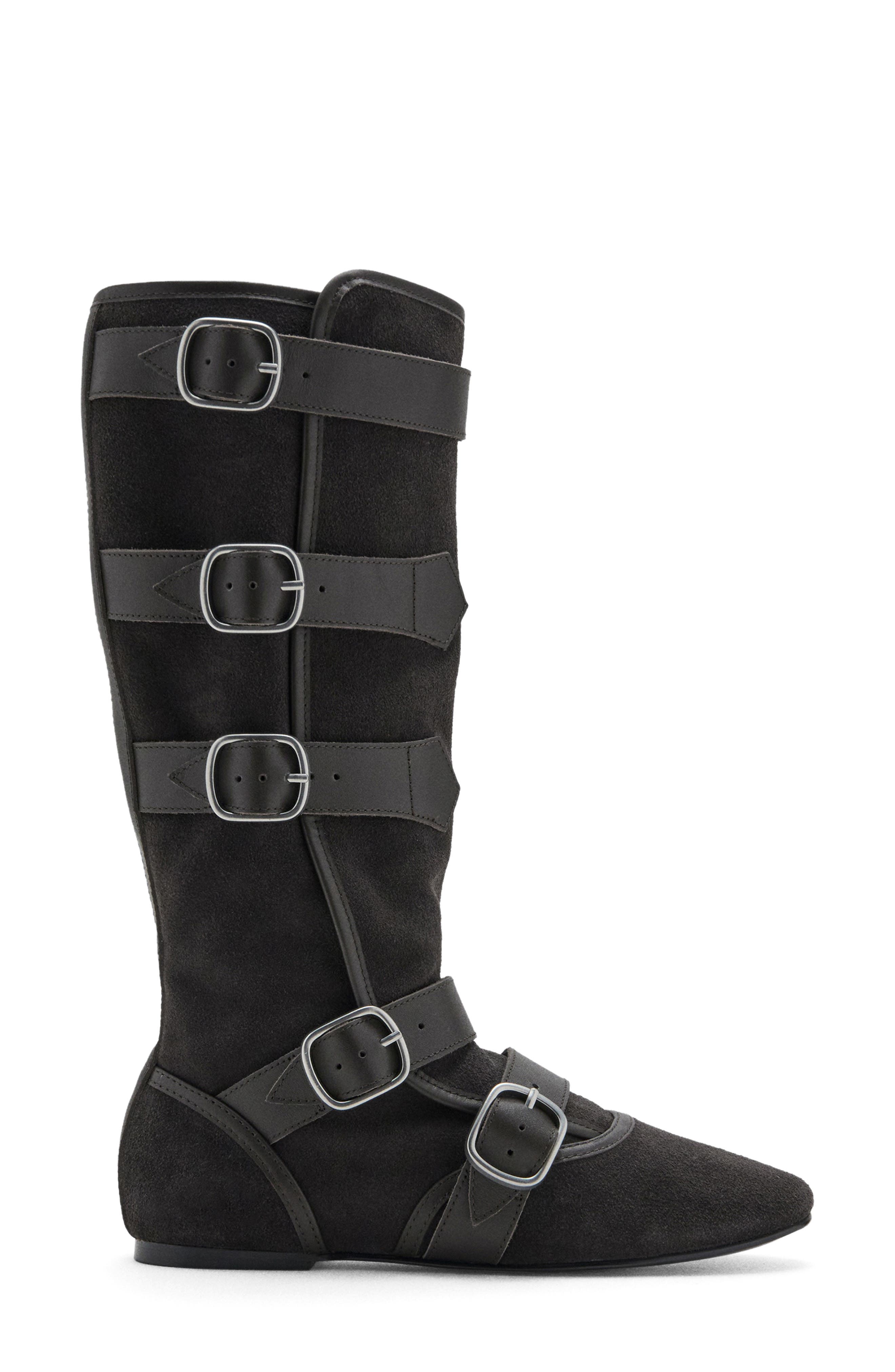 MANGO Suede Buckle Boot, Alternate, color, Dark Heather Grey