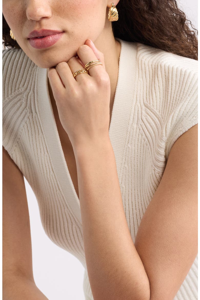 Set of 5 Stackable Rings, Alternate, color, CLEAR- GOLD