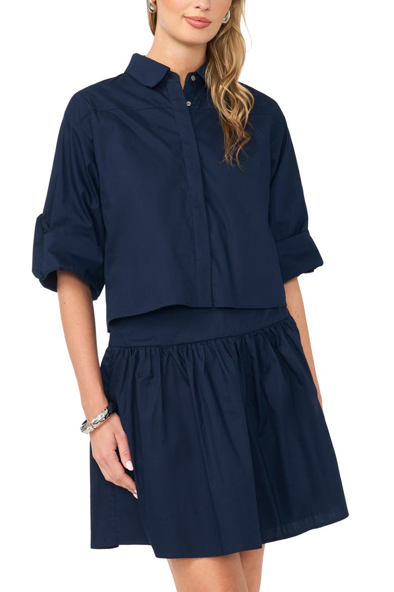 Boxy Cotton Poplin Button-Up Shirt, Alternate, color, CLASSIC NAVY
