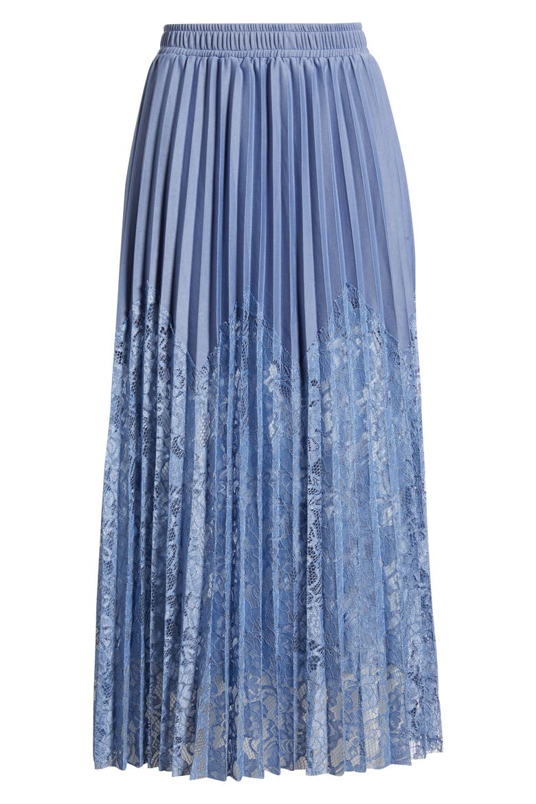 Sigrid Mixed Media Pleated Skirt, Alternate, color, BLUE