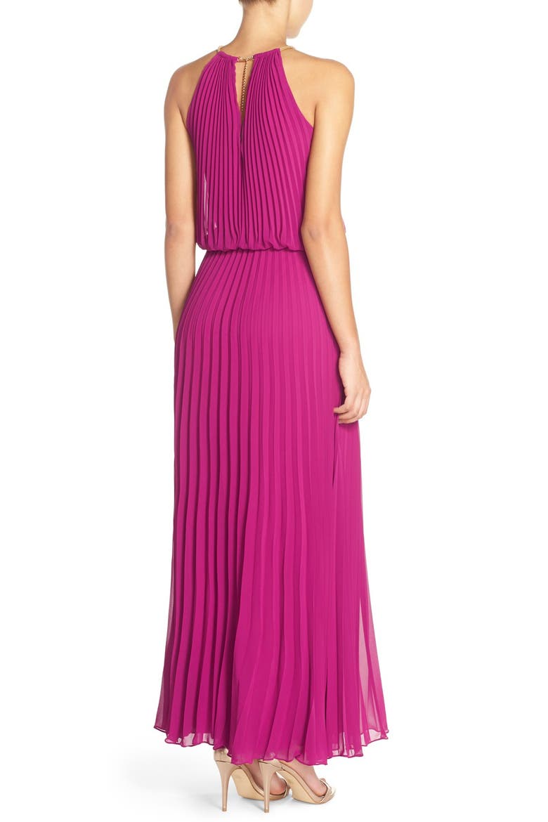 Xscape Pleated Chiffon Blouson Dress, Alternate, color, MAGENTA
