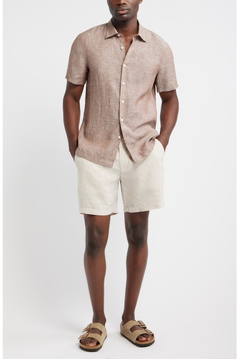 Short Sleeve Linen Button-Up Shirt, Alternate, color, BROWN ROCK - WHITE EOE