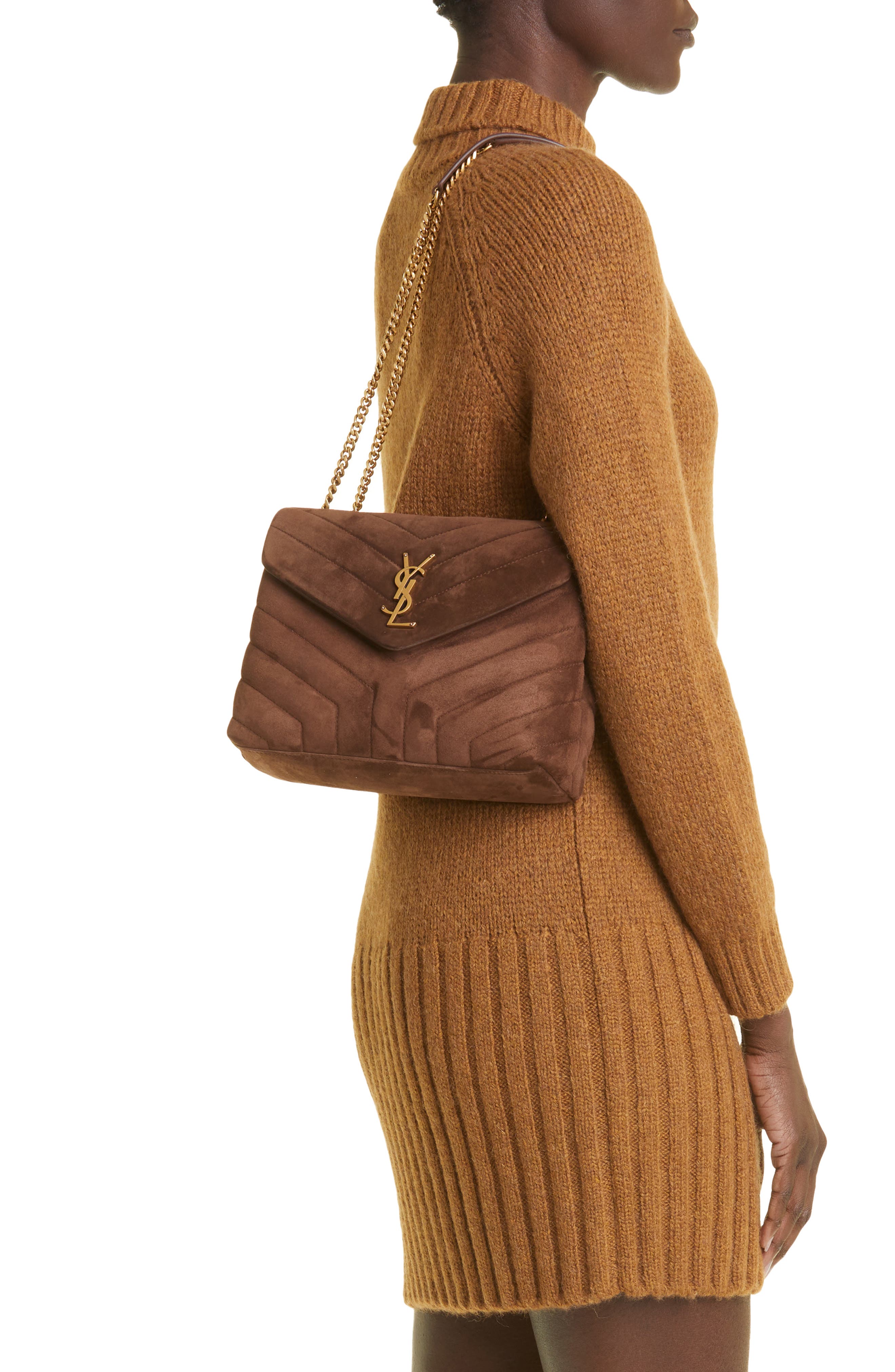 Saint Laurent Small Lou Suede Crossbody Bag, Alternate, color, Brown Coffee