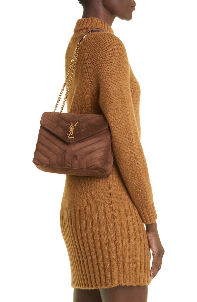 Saint Laurent Small Lou Suede Crossbody Bag, Alternate, color, Brown Coffee