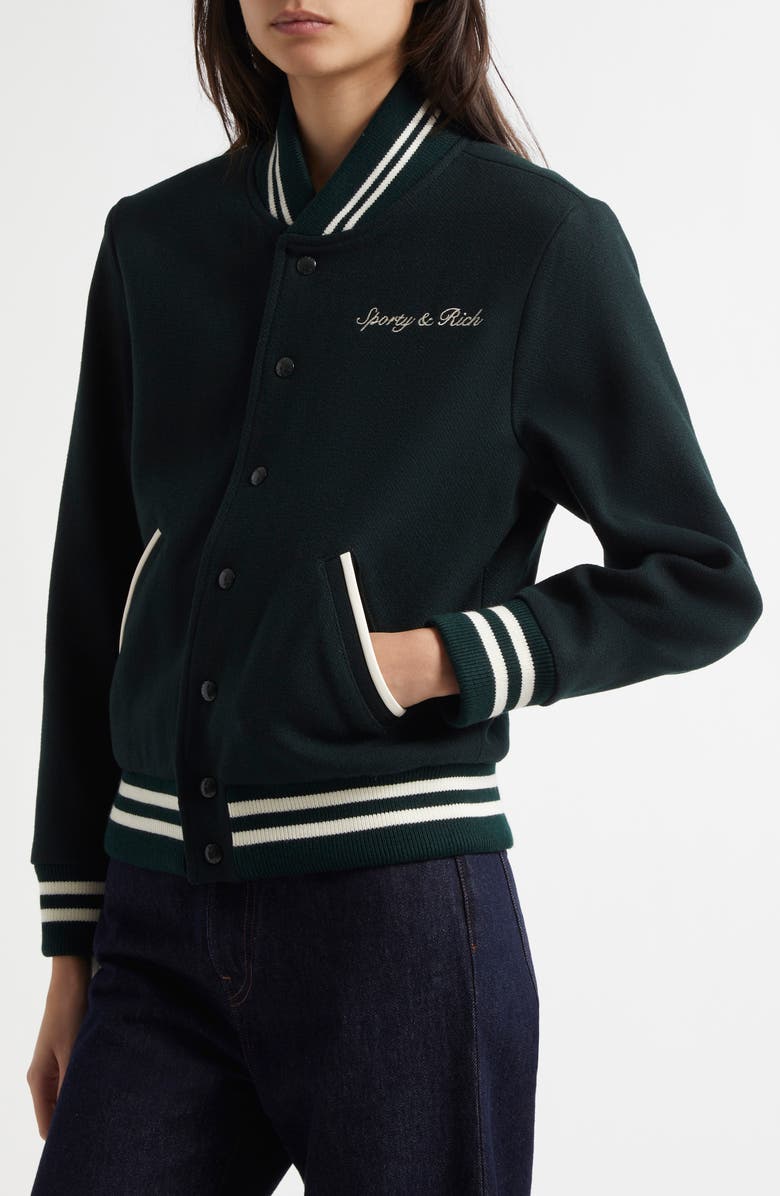 Sporty & Rich Syracuse Wool Blend Graphic Varsity Jacket, Alternate, color,