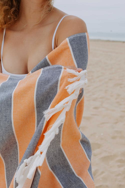 Infusezen Multi Stripe Terry Cloth Lined Turkish Towel
