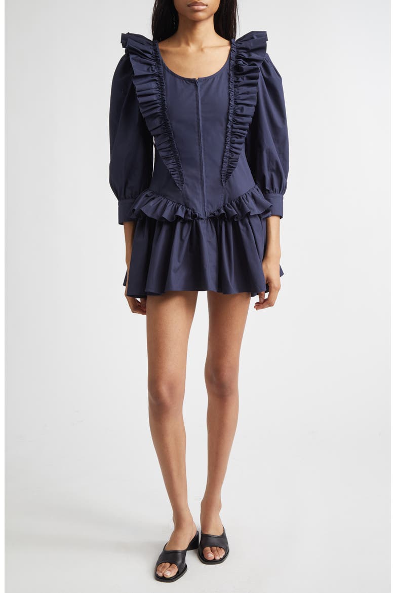 Callie Ruffle Cotton Poplin Minidress, Main, color, NAVY