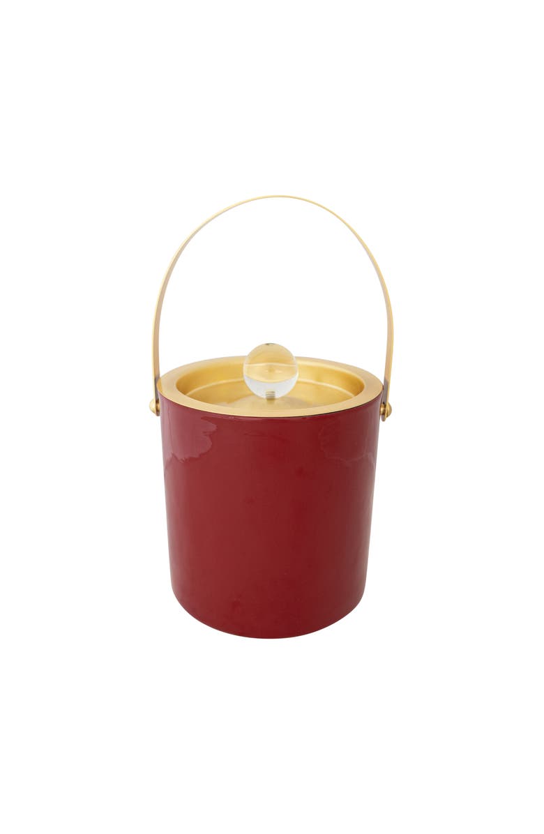 Storied Home 1.5-Quart Enameled Stainless Steel Ice Bucket with Glass Knob Handle, Red and Gold Finish, Main, color, Red