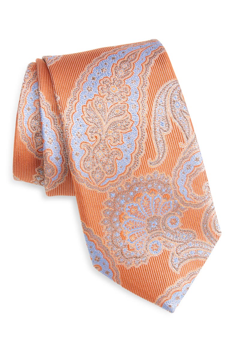 Paisley Silk Tie, Main, color, ORANGE