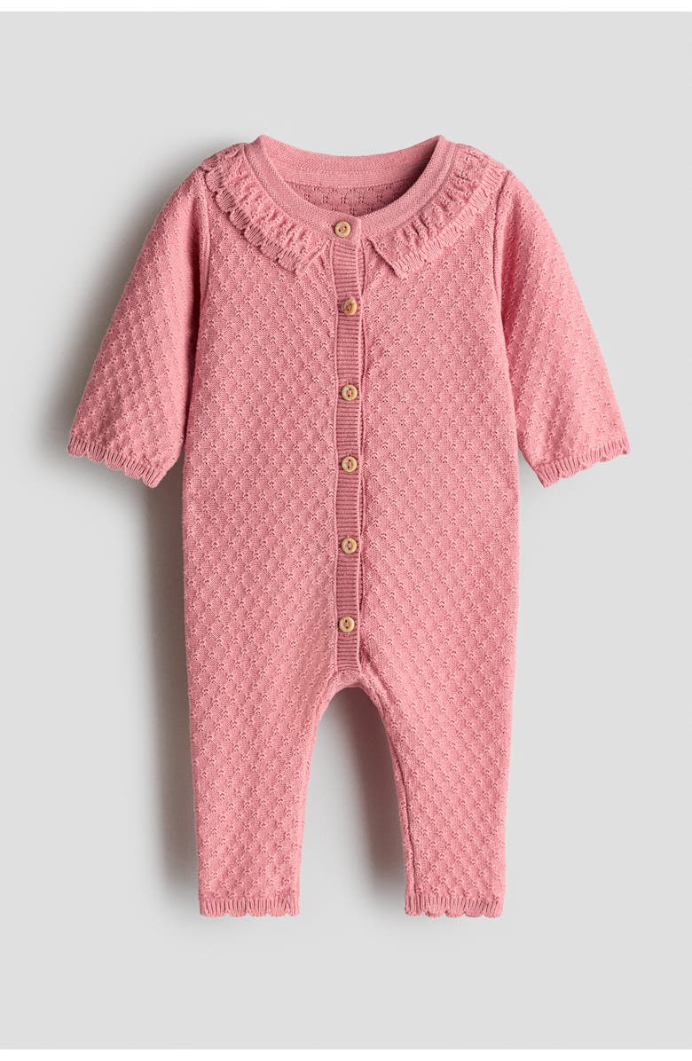 H&M Textured-knit Cotton Romper Suit, Main, color, Pink