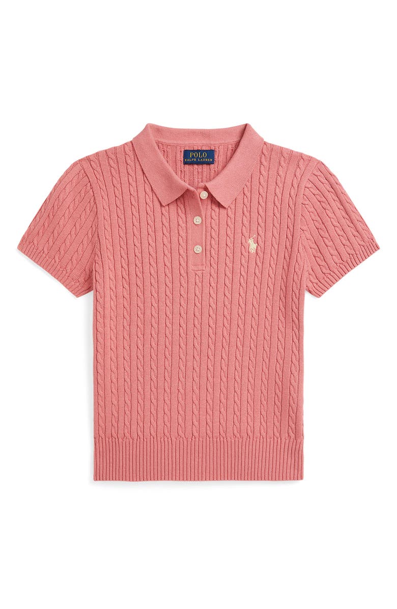 Polo Ralph Lauren Kids' Cable Short Sleeve Cotton Polo Sweater, Main, color, Desert Rose