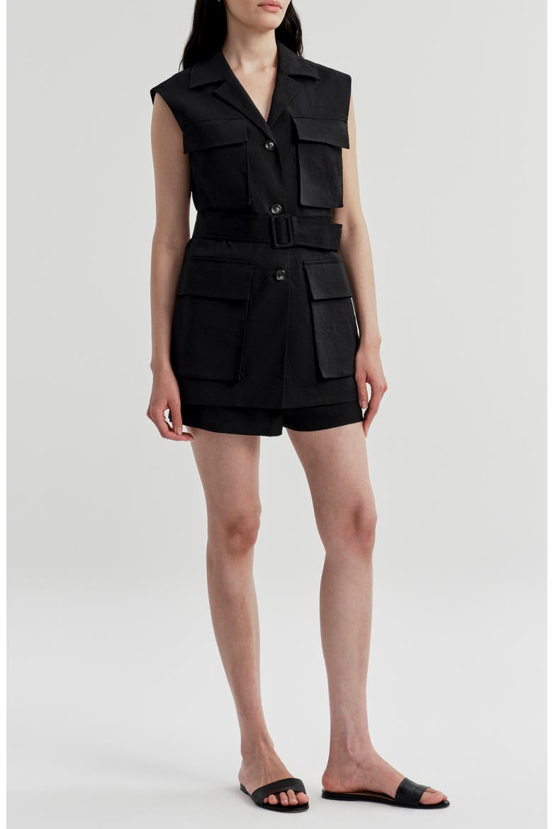 Cameron Linen Blend Belted Vest, Alternate, color, BLACK