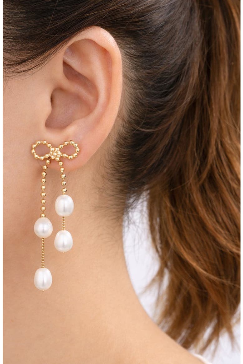 Melina Freshwater Pearl Bow Drop Earrings, Alternate, color, GOLD