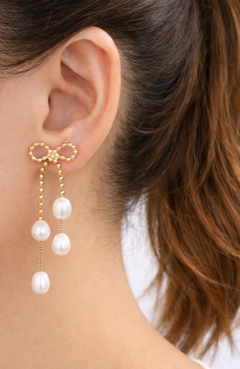 EYE CANDY LOS ANGELES Melina Freshwater Pearl Bow Drop Earrings, Alternate, color, Gold