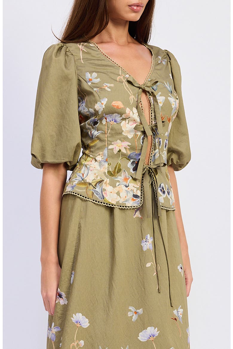 Yvette Floral Puff Sleeve Top, Alternate, color, OLIVE BLUE FLORAL