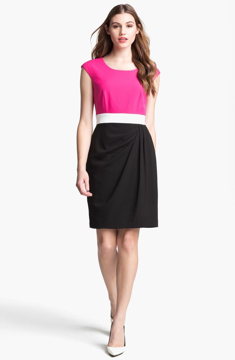 Calvin Klein Colorblock Side Drape Sheath Dress, Main, color, 