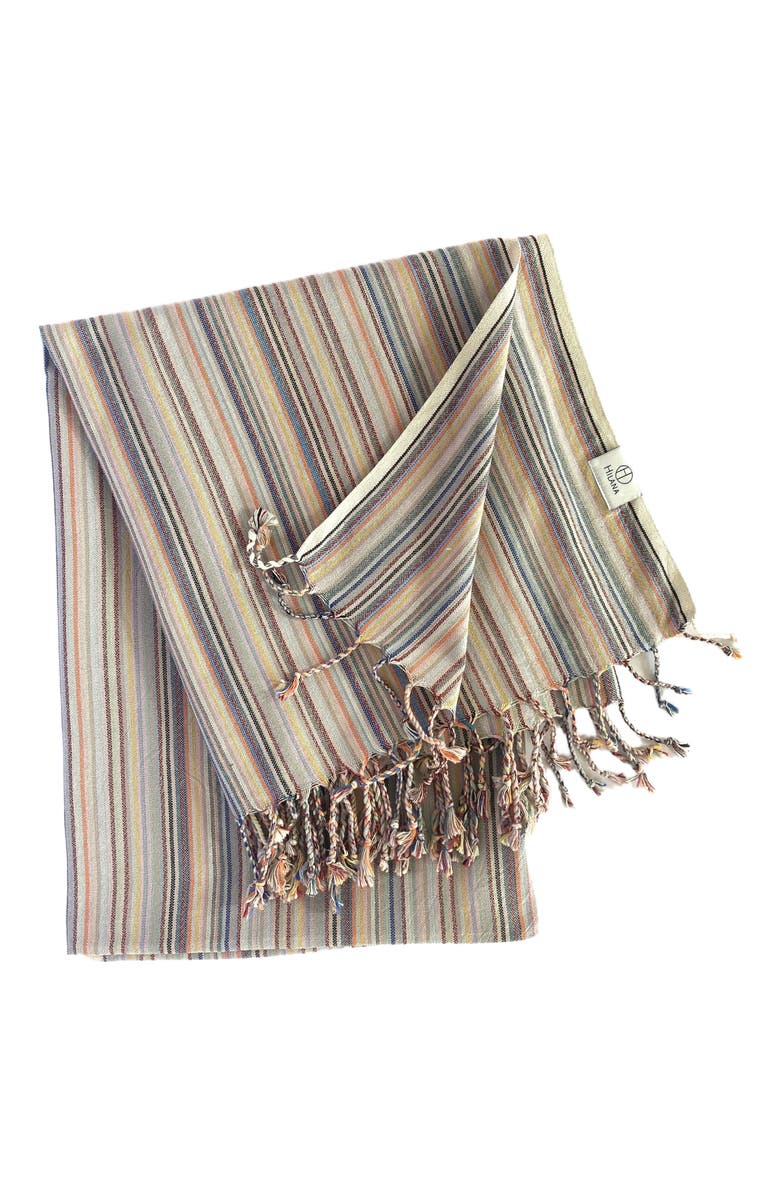 Eco Hilana Casablanca Sustainable Striped Turkish Towel / Blanket Beige, Main, color, Beige
