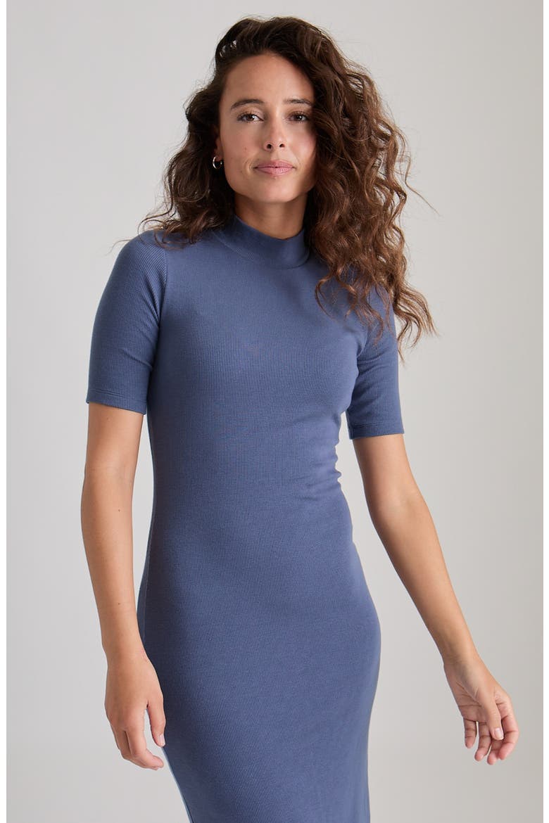 Lexi Mock Neck Rib Midi Dress, Alternate, color, INDIGO