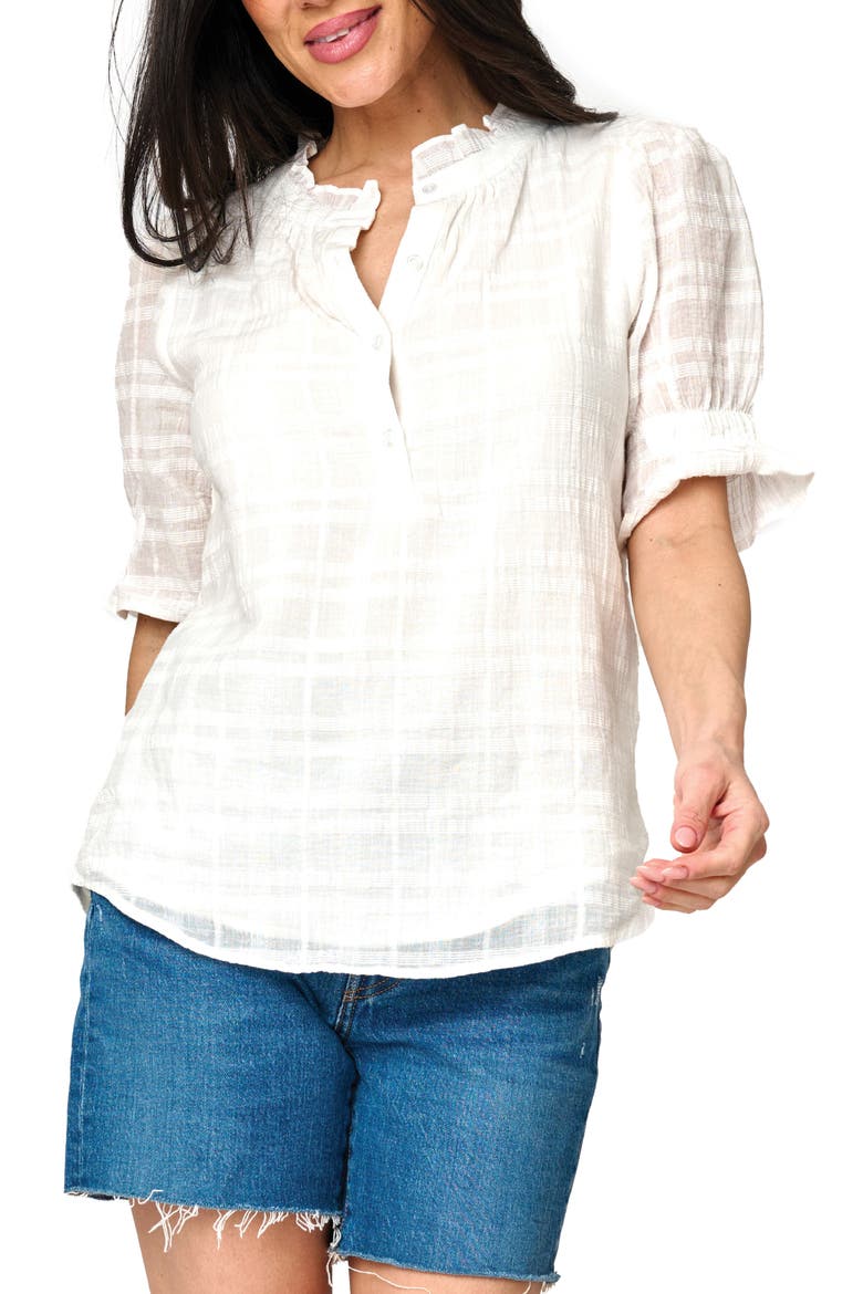 Dianthus Crinkle Cotton Henley Top, Main, color, WHITE