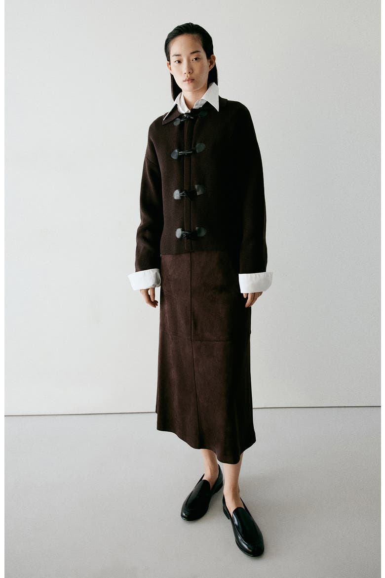 Midi Faux Suede Skirt, Alternate, color, CHOCOLATE