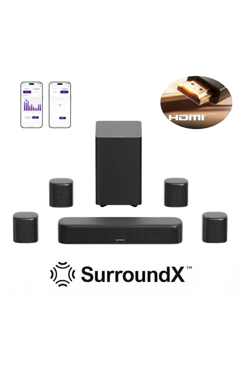 Ultimea Aura S4T 7.1ch Soundbar with 4 Surround Speakers, Main, color, Black