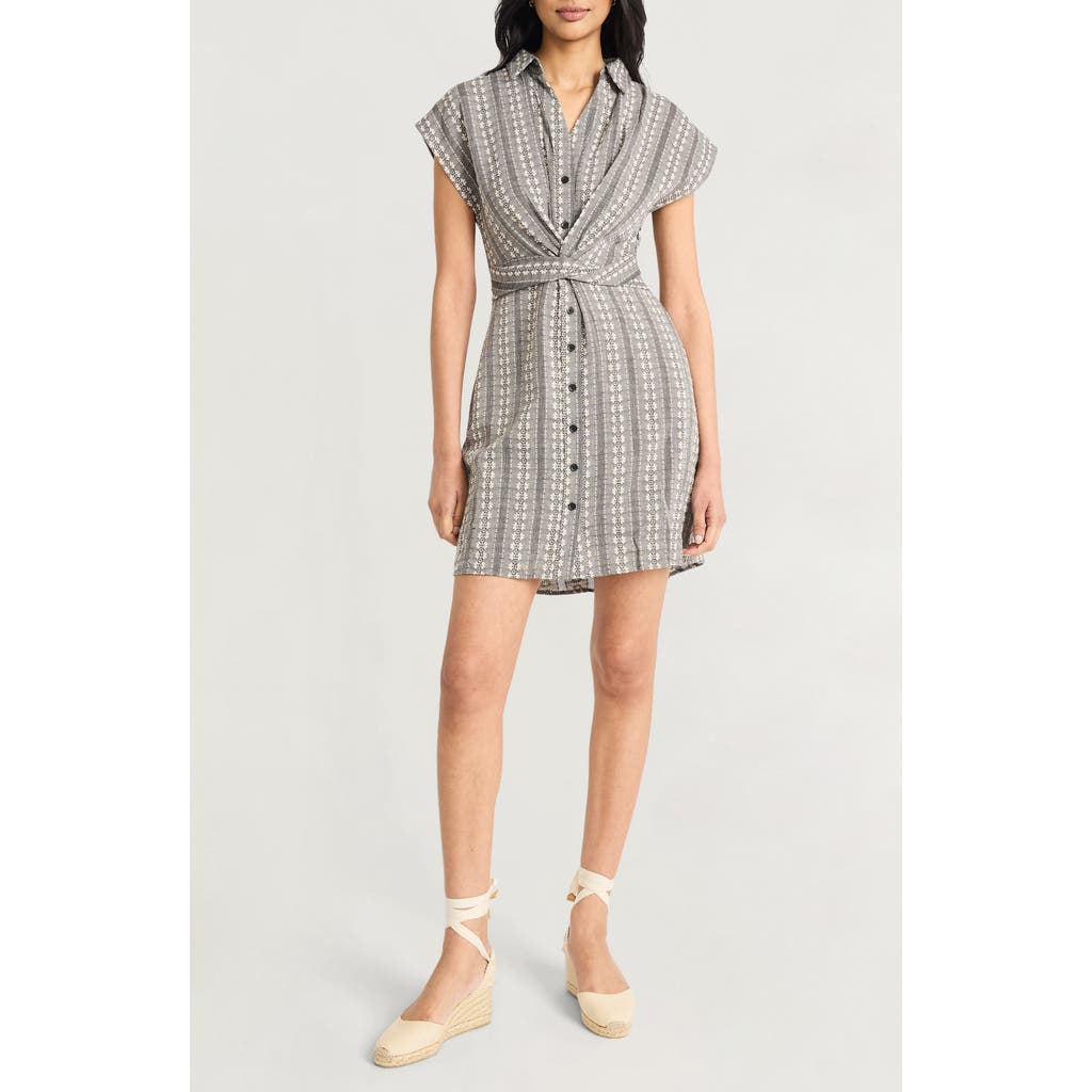 The Good Journey Novelty Short Sleeve Cotton Shirtdress In Ivory/black