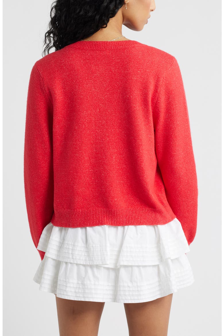 Crewneck Cotton Blend Cardigan, Alternate, color, RED RIBBON