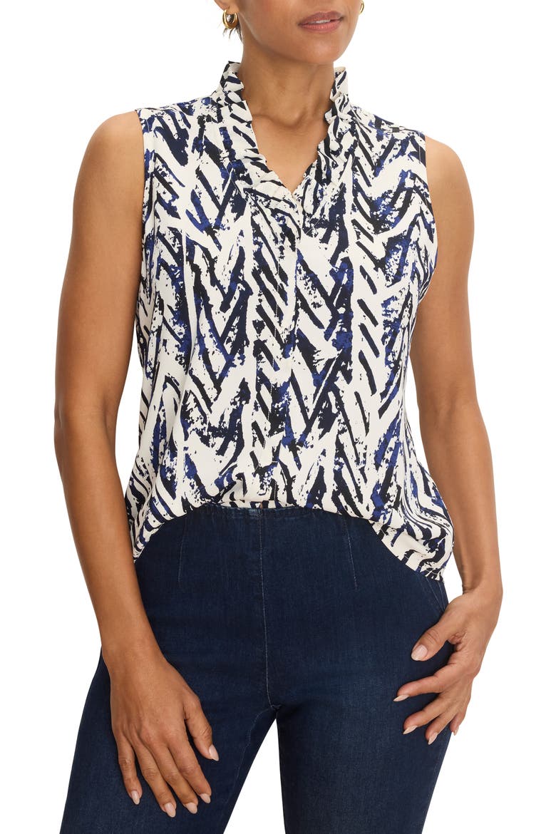 Crosshatch Ruffle Around Sleeveless Top, Main, color, INDIGO MULTI