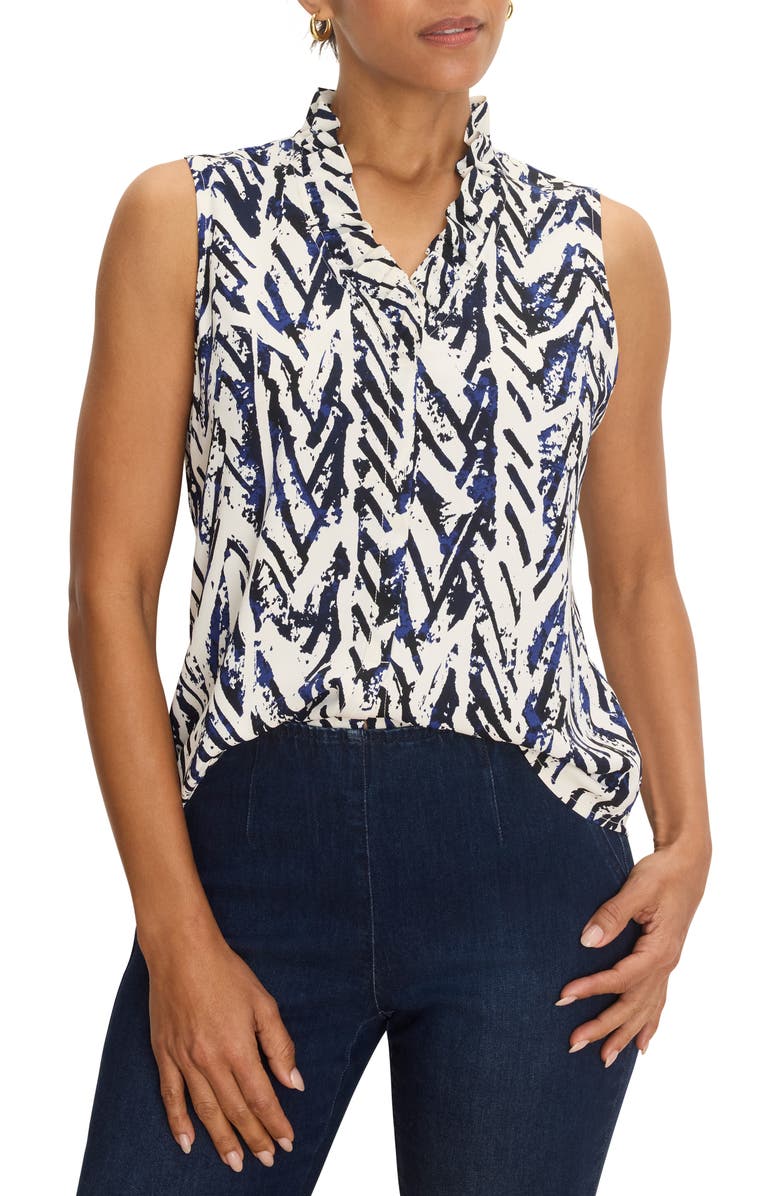 NIC+ZOE Crosshatch Ruffle Around Sleeveless Top, Main, color, Indigo Multi