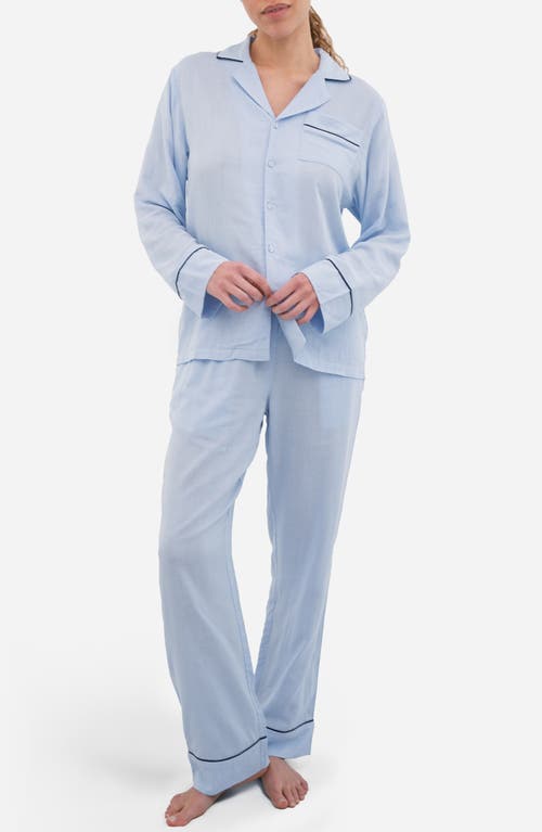 Sunday Citizen Gender Inclusive Piped Cotton Blend Pajamas In Blue