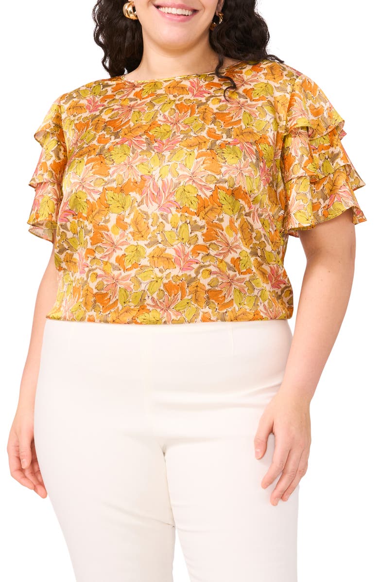 Vince Camuto Tiered Ruffle Sleeve Top, Main, color, Crushed Orange