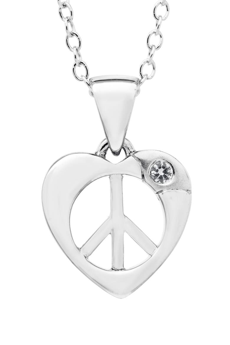 Sterling Silver Heart Peace Sign Pendant Necklace, Main, color, SILVER