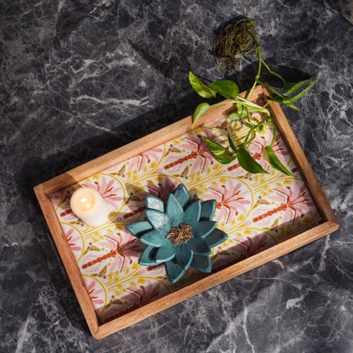 Mela Artisans Pink Summer Inlay Tray In Brown